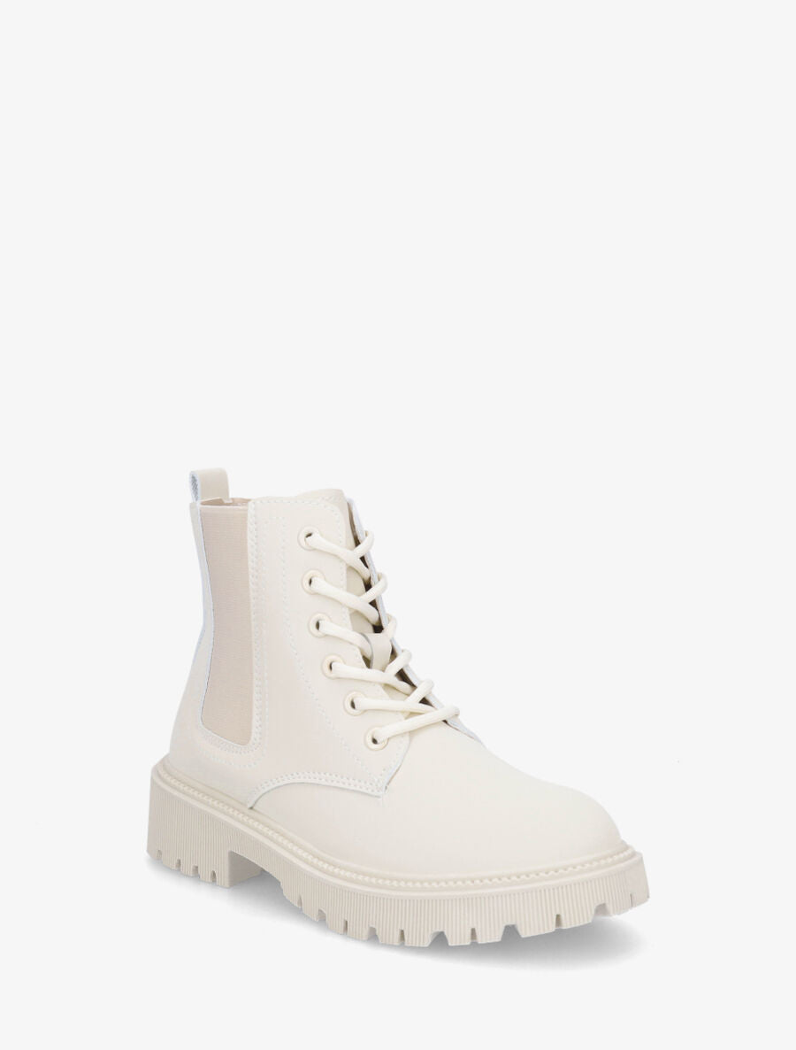 Bottines élastiquées et lacets en simili - Beige - 2