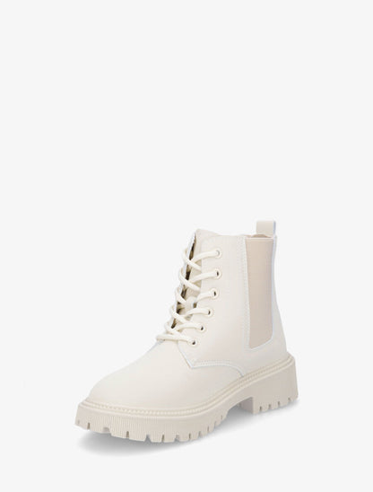 Bottines élastiquées et lacets en simili - Beige - 3