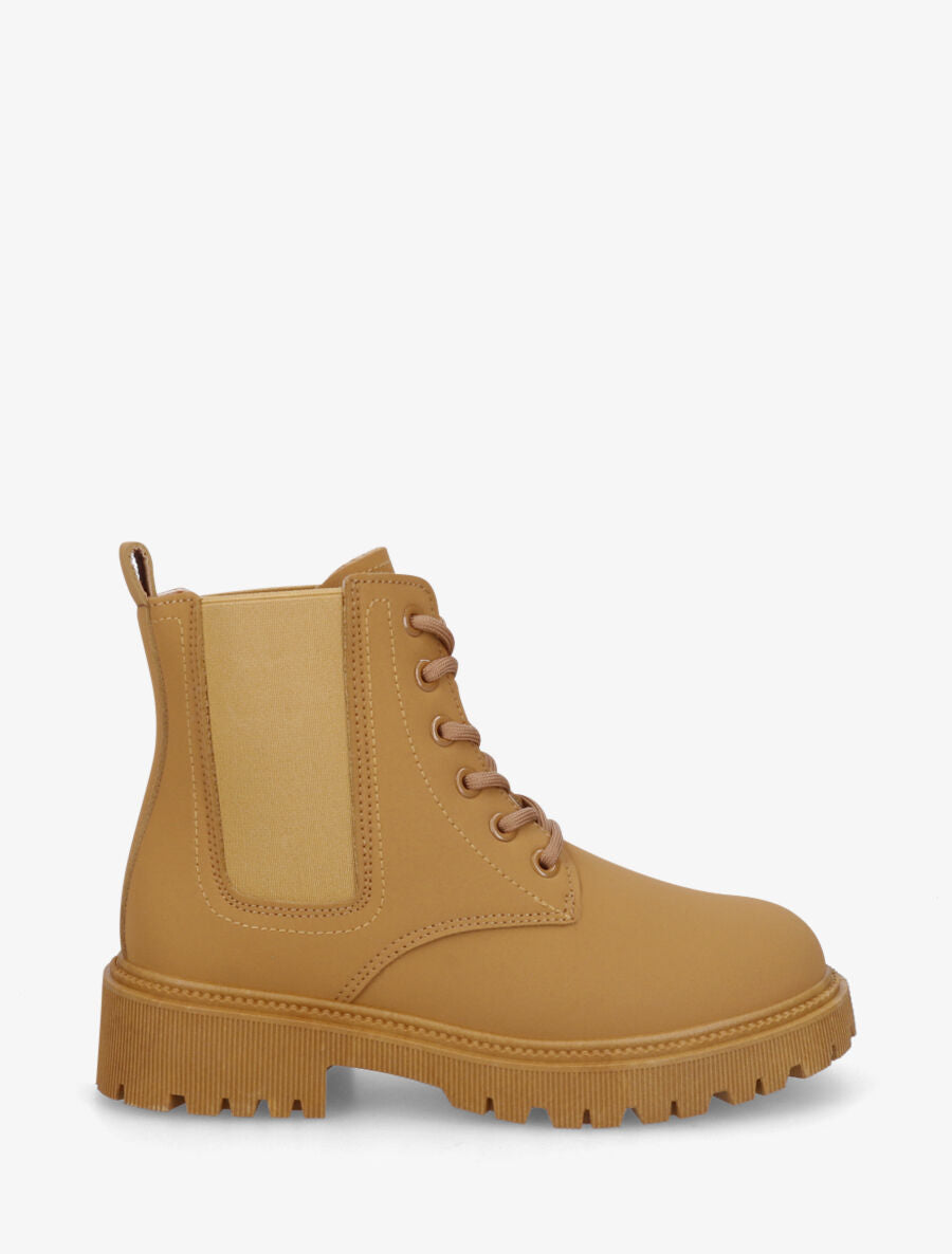 Bottines élastiquées et lacets en simili - Camel - 1