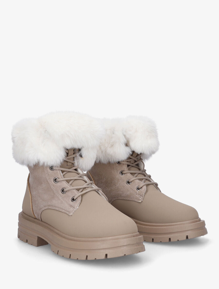 Bottines à lacets fourrées - Taupe - 4