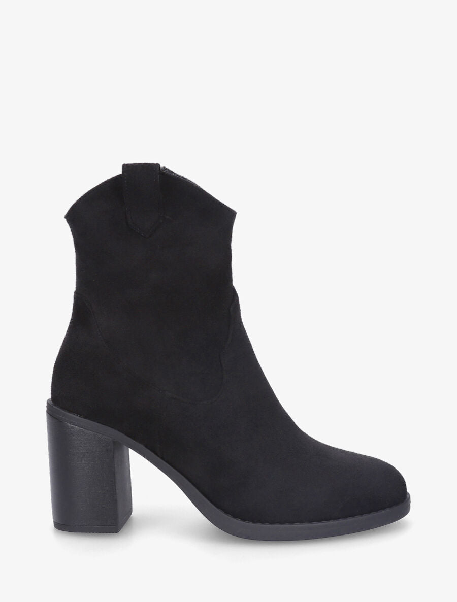 Bottines style santiags en suédine - Noir - 1