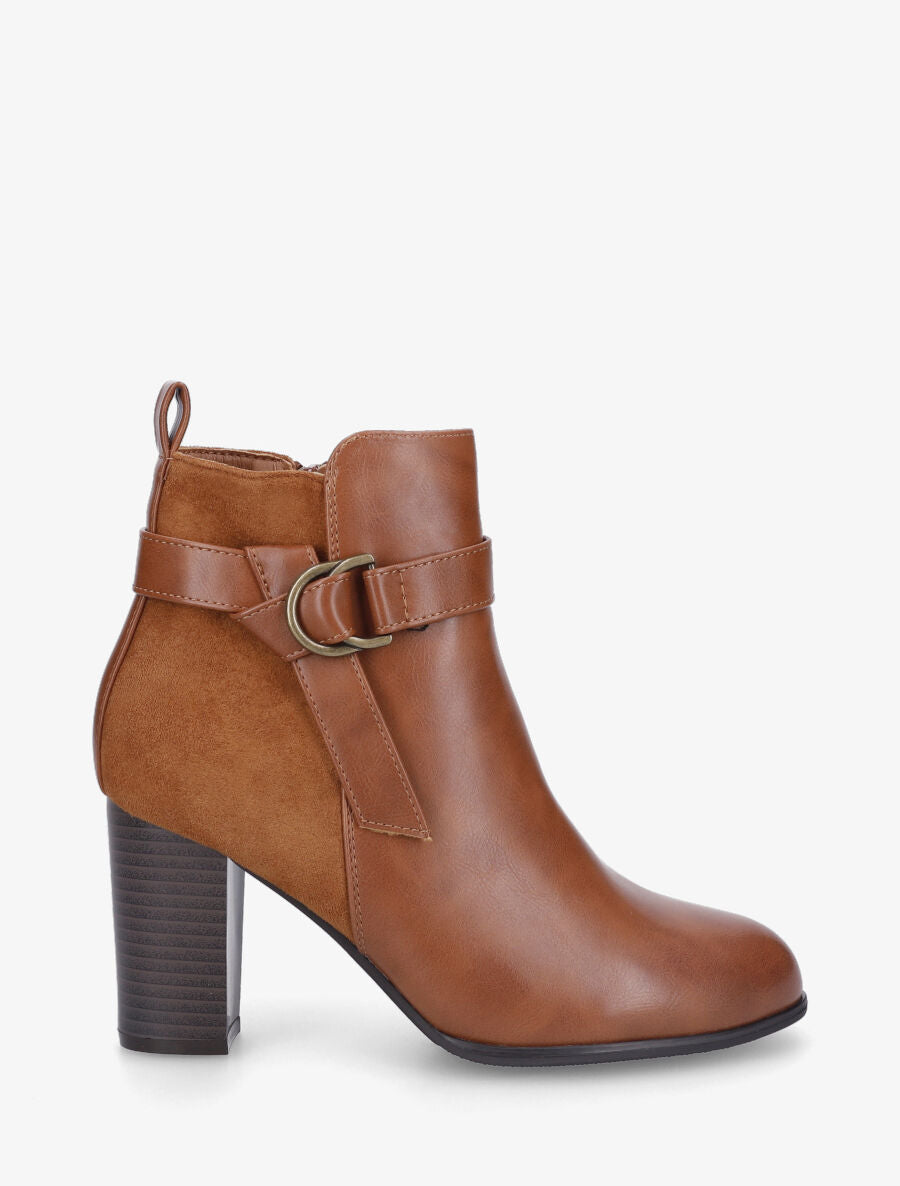 Bottines bimatière à talon - Camel - 6