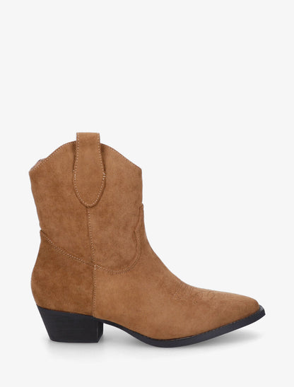 Bottines plates montantes style santiags - Camel - 1