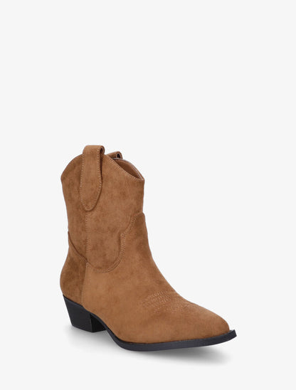 Bottines plates montantes style santiags - Camel - 2