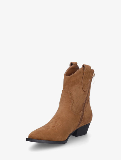 Bottines plates montantes style santiags - Camel - 3