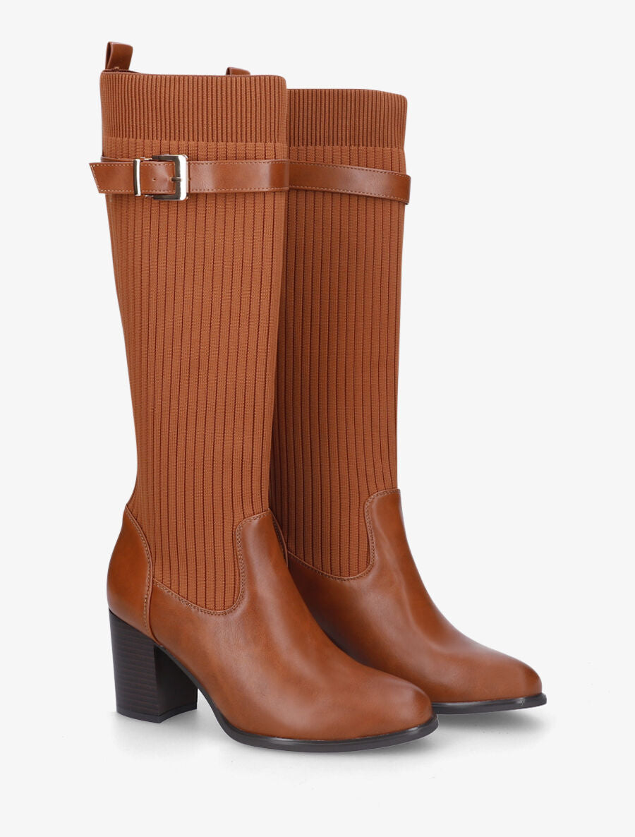 Bottes unies style chaussettes - Camel - 4