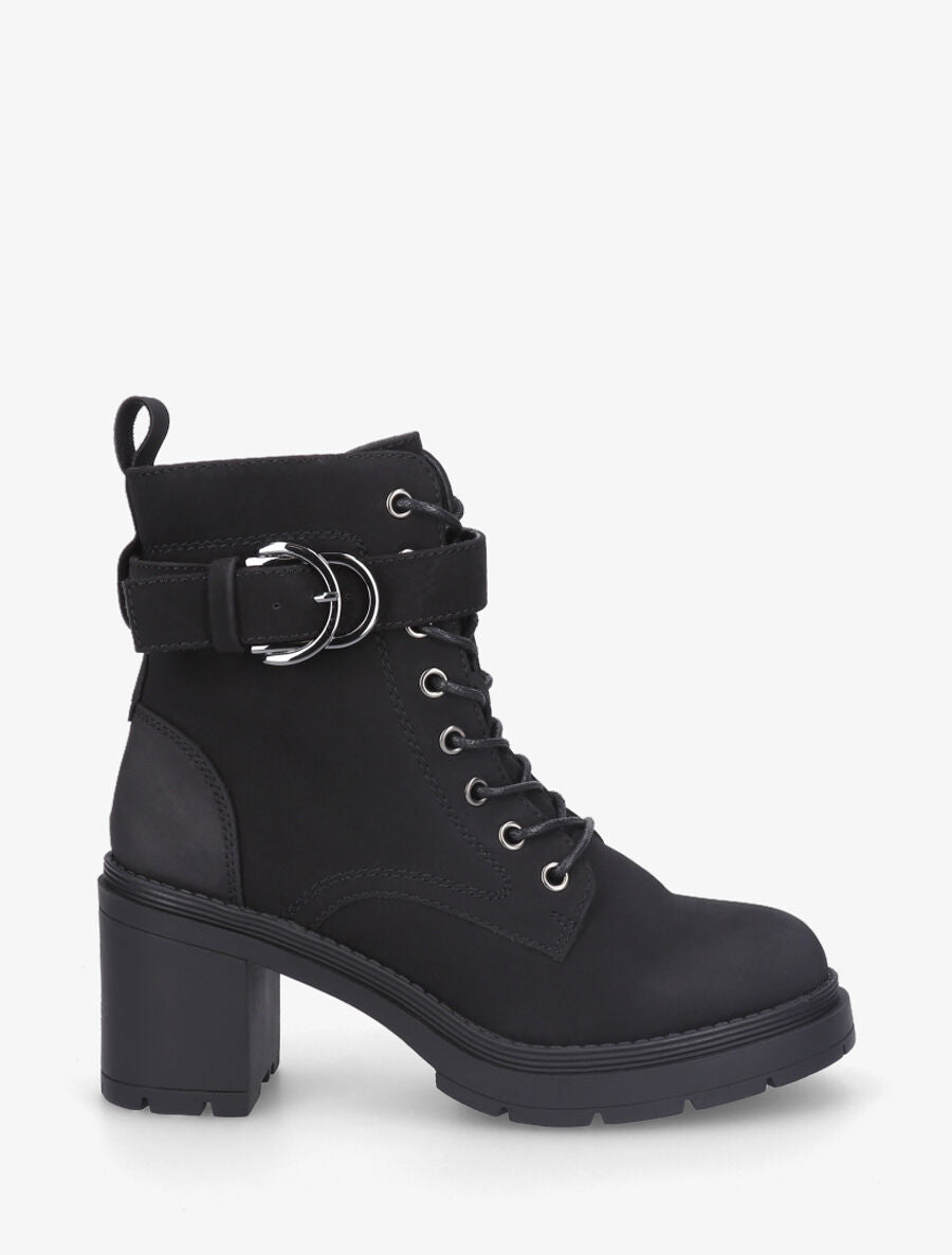 Bottines mi-hautes à lacets en suédine - Noir - 1