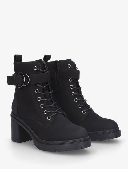 Bottines mi-hautes à lacets en suédine - Noir - 4
