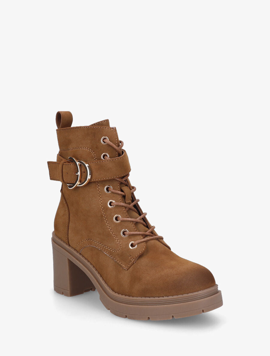 Bottines mi-hautes à lacets en suédine - Camel - 2
