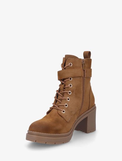 Bottines mi-hautes à lacets en suédine - Camel - 3