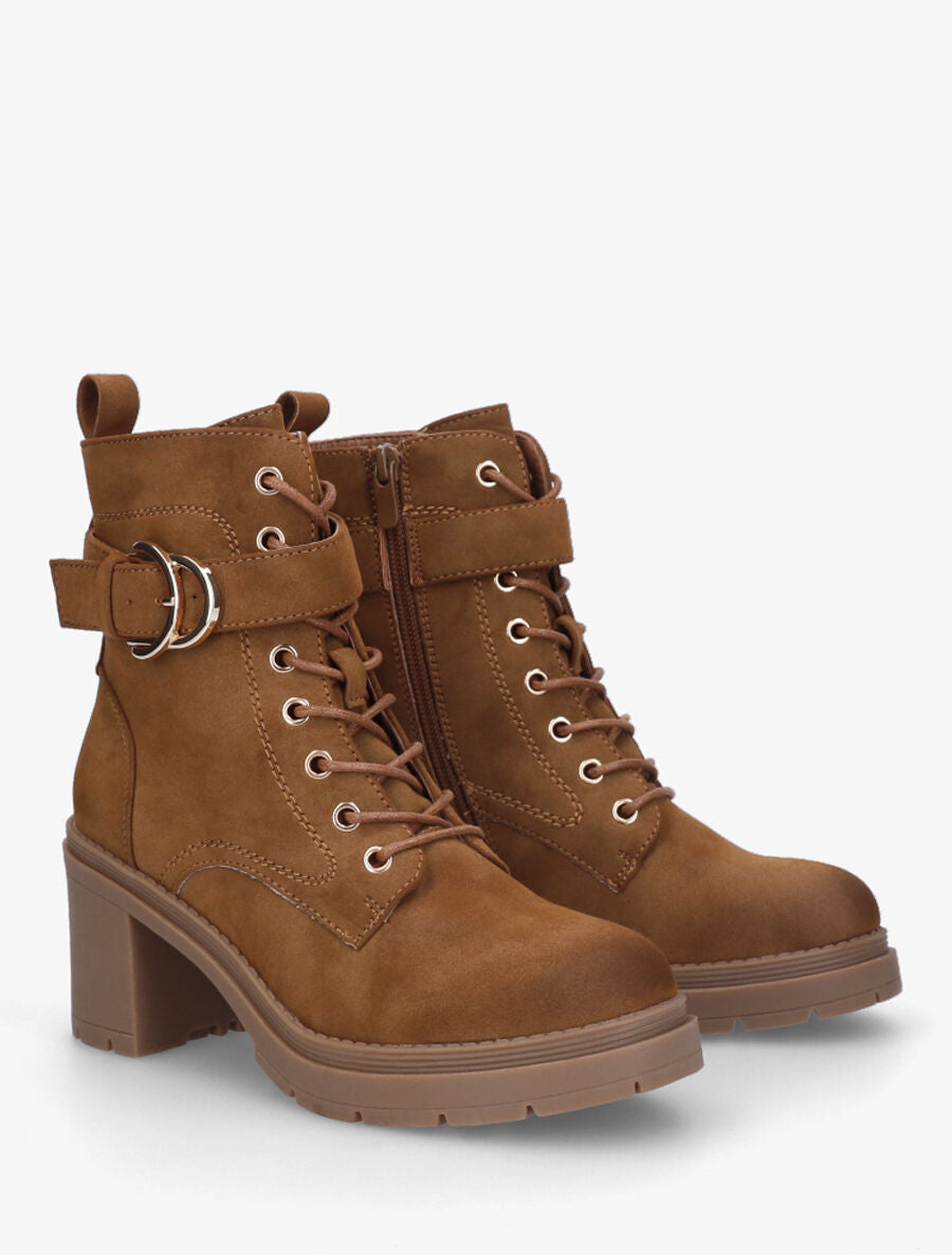 Bottines mi-hautes à lacets en suédine - Camel - 4