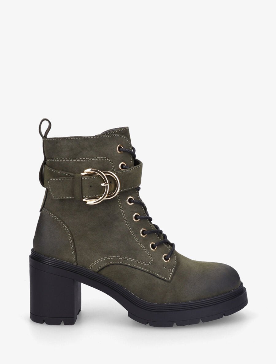 Bottines mi-hautes à lacets en suédine - Kaki - 1