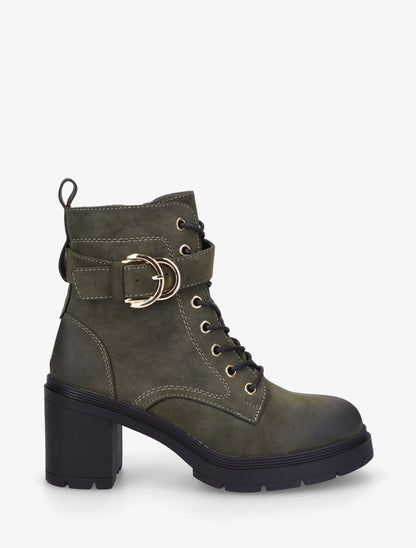Bottines mi-hautes à lacets en suédine - Kaki - 1