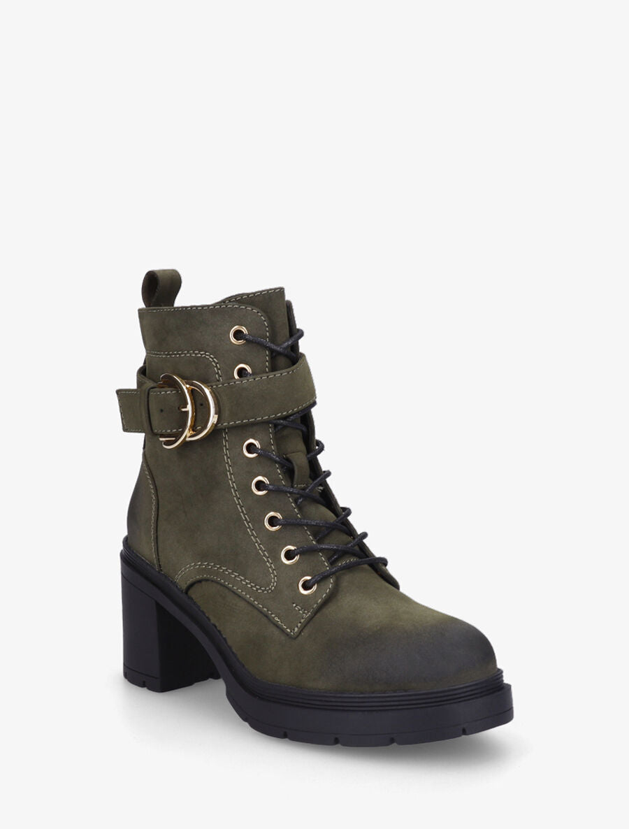 Bottines mi-hautes à lacets en suédine - Kaki - 2
