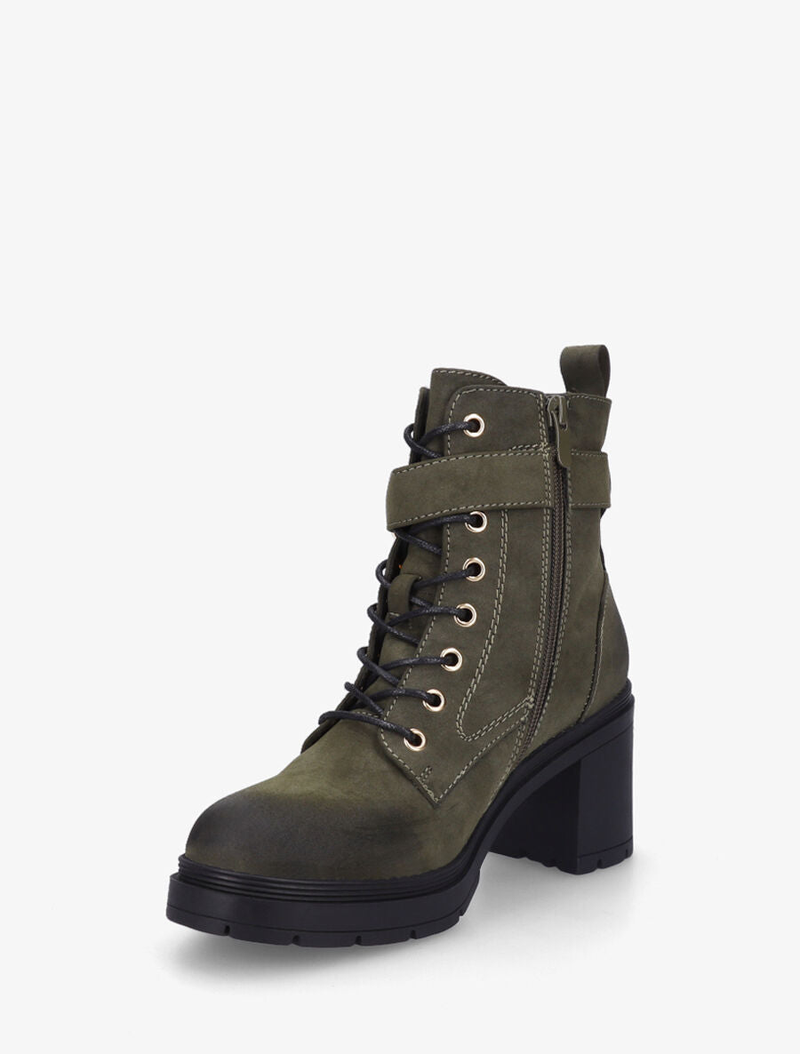 Bottines mi-hautes à lacets en suédine - Kaki - 3