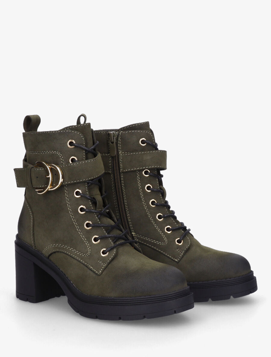 Bottines mi-hautes à lacets en suédine - Kaki - 4