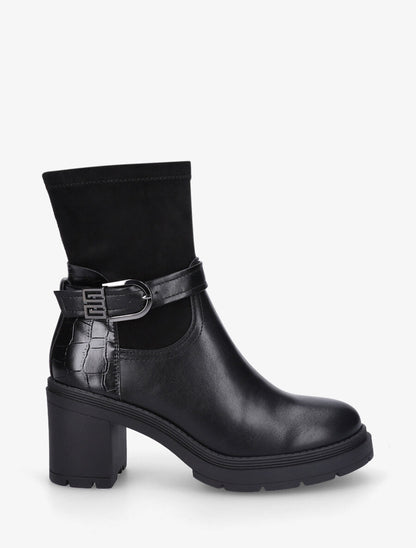 Bottines à boucle et contrefort croco - Noir - 1