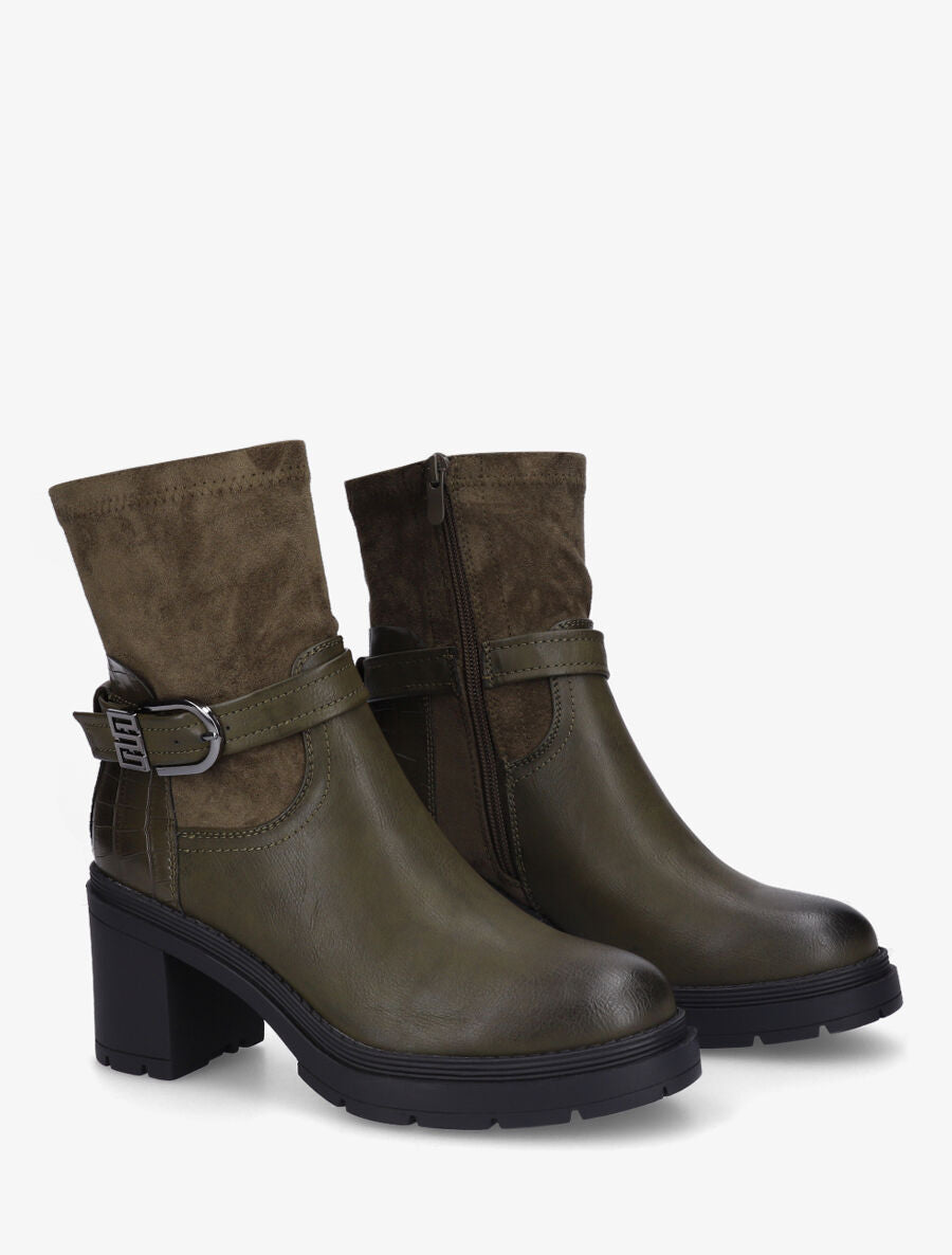 Bottines à boucle et contrefort croco - Kaki - 4