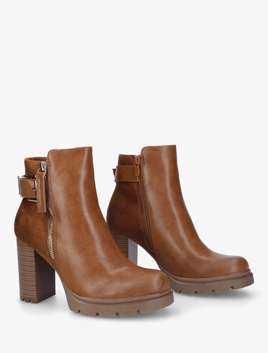 Bottines à talon haut et plateforme - Camel - 4