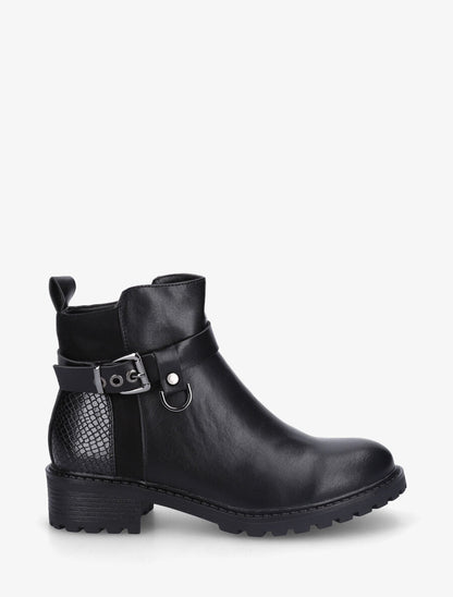 Bottines plates contrefort python - Noir - 1