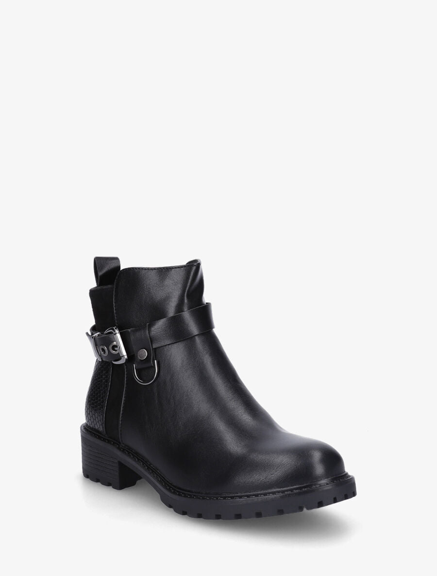 Bottines plates contrefort python - Noir - 2