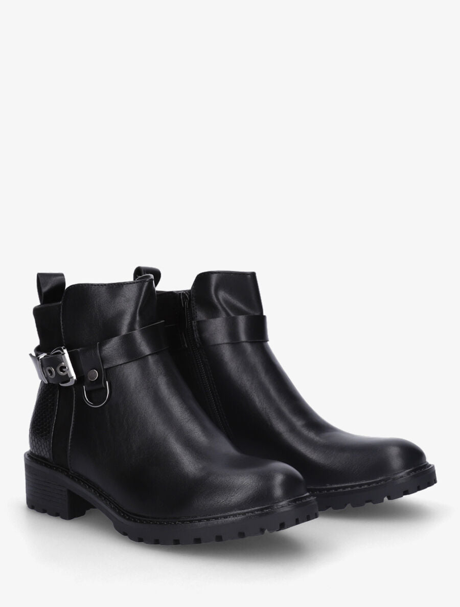 Bottines plates contrefort python - Noir - 4