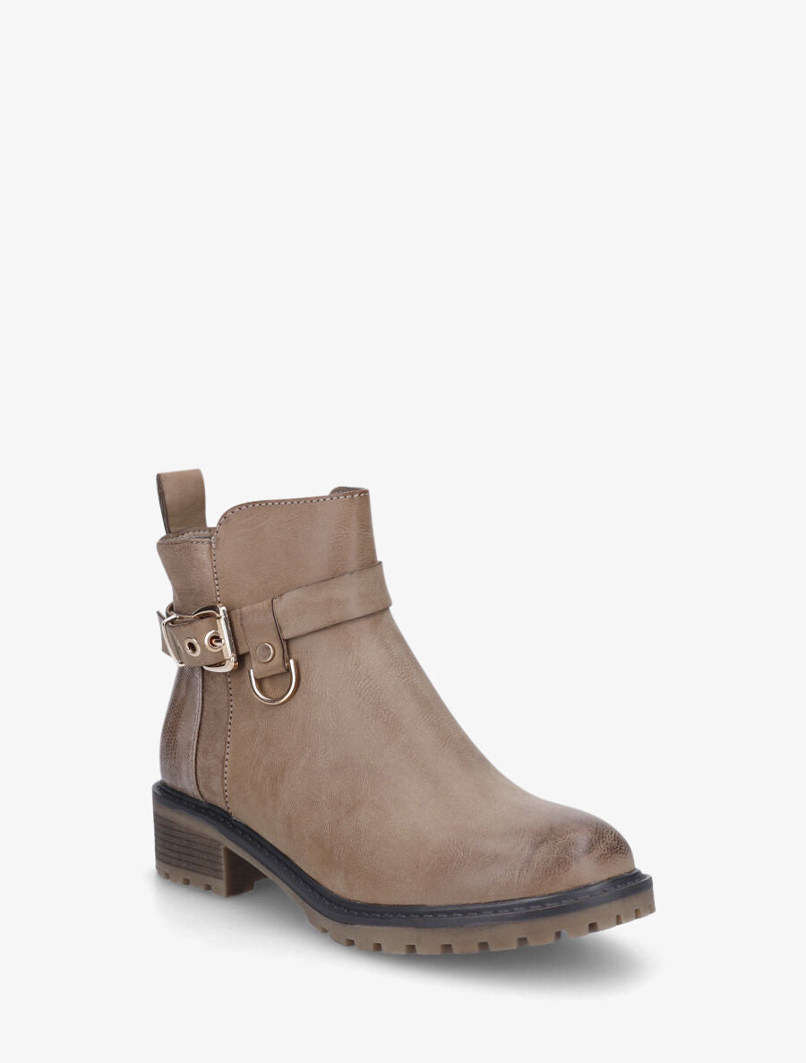 Bottines plates contrefort python - Taupe - 2