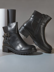 Bottines en simili à détail suédine - Noir - 1