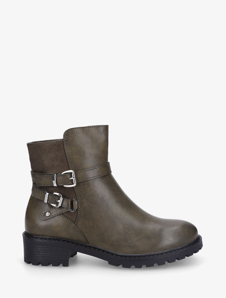 Bottines en simili à détail suédine - Kaki - 5