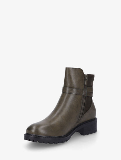 Bottines en simili à détail suédine - Kaki - 3