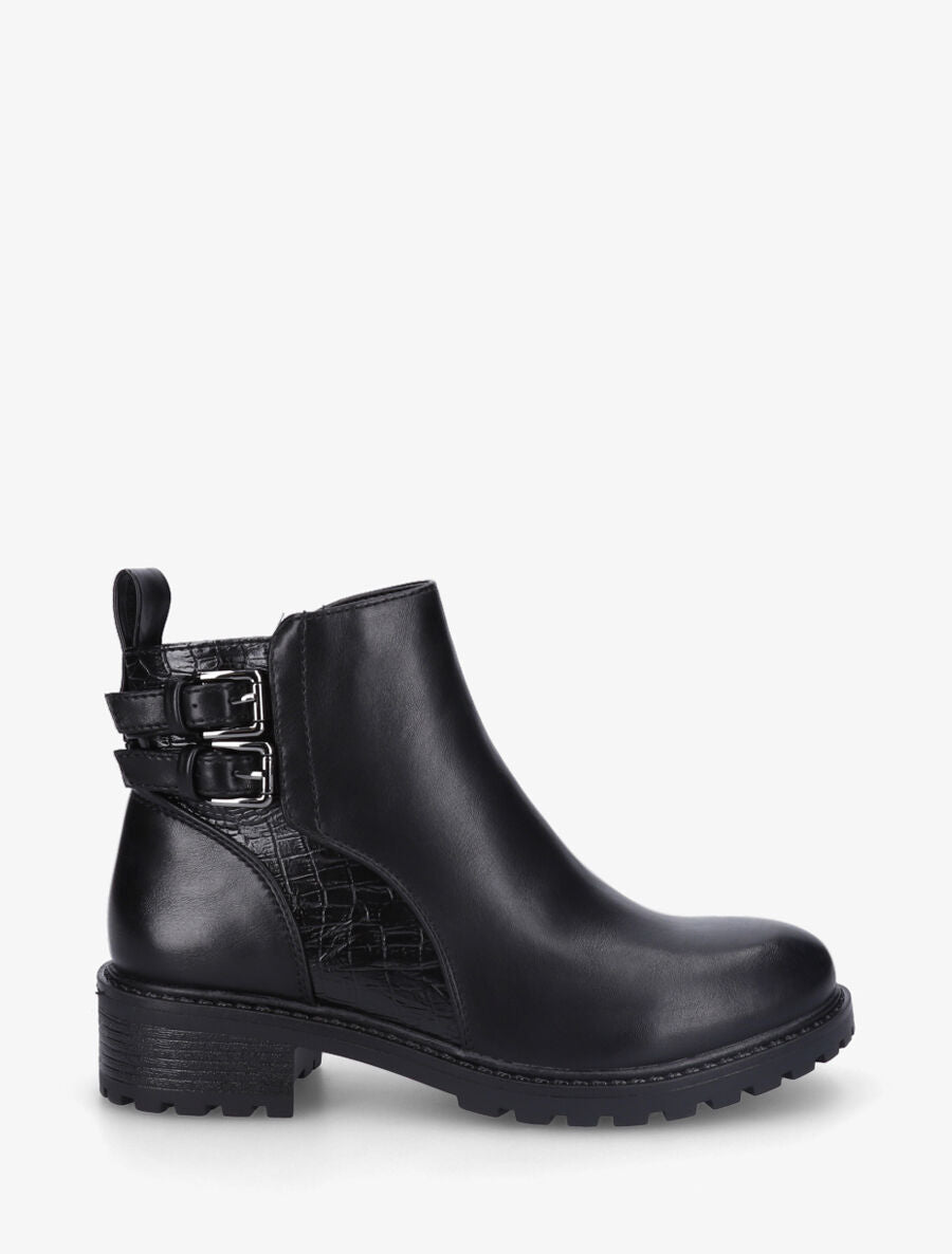 Bottines en simili à détail croco - Noir - 5