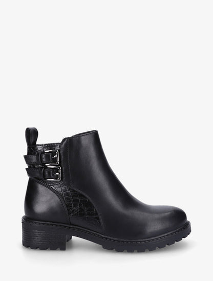 Bottines en simili à détail croco - Noir - 5