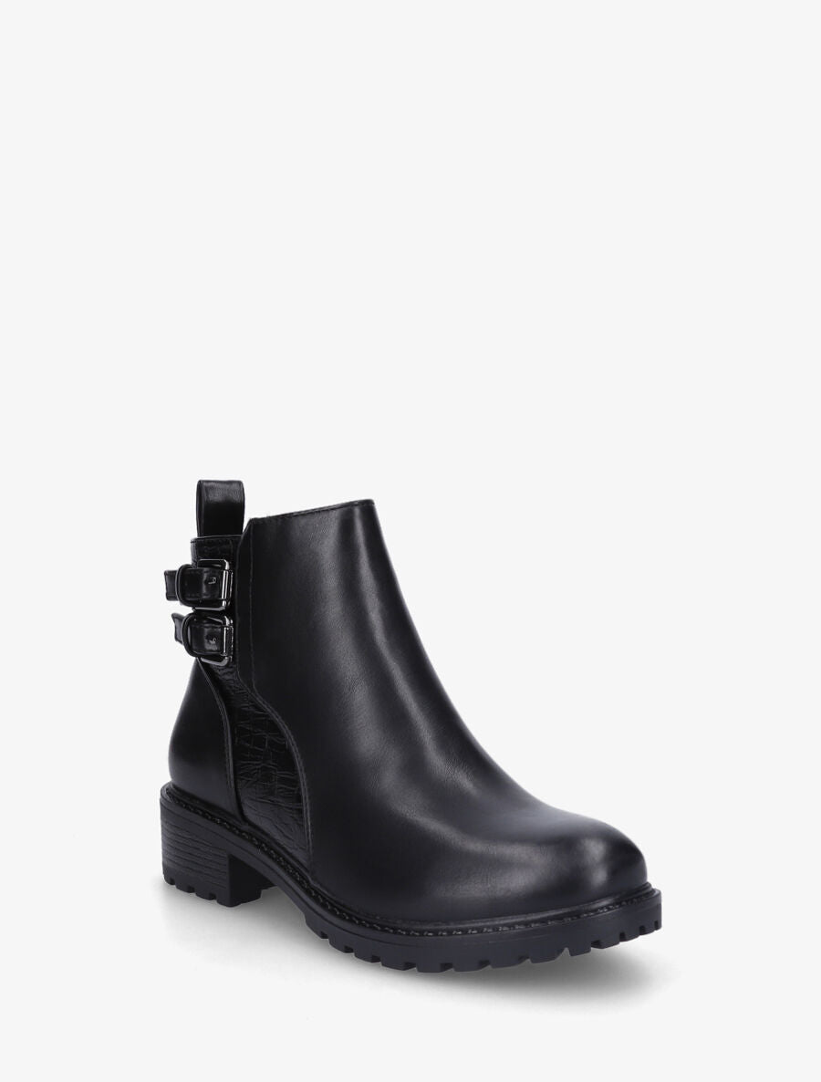Bottines en simili à détail croco - Noir - 2