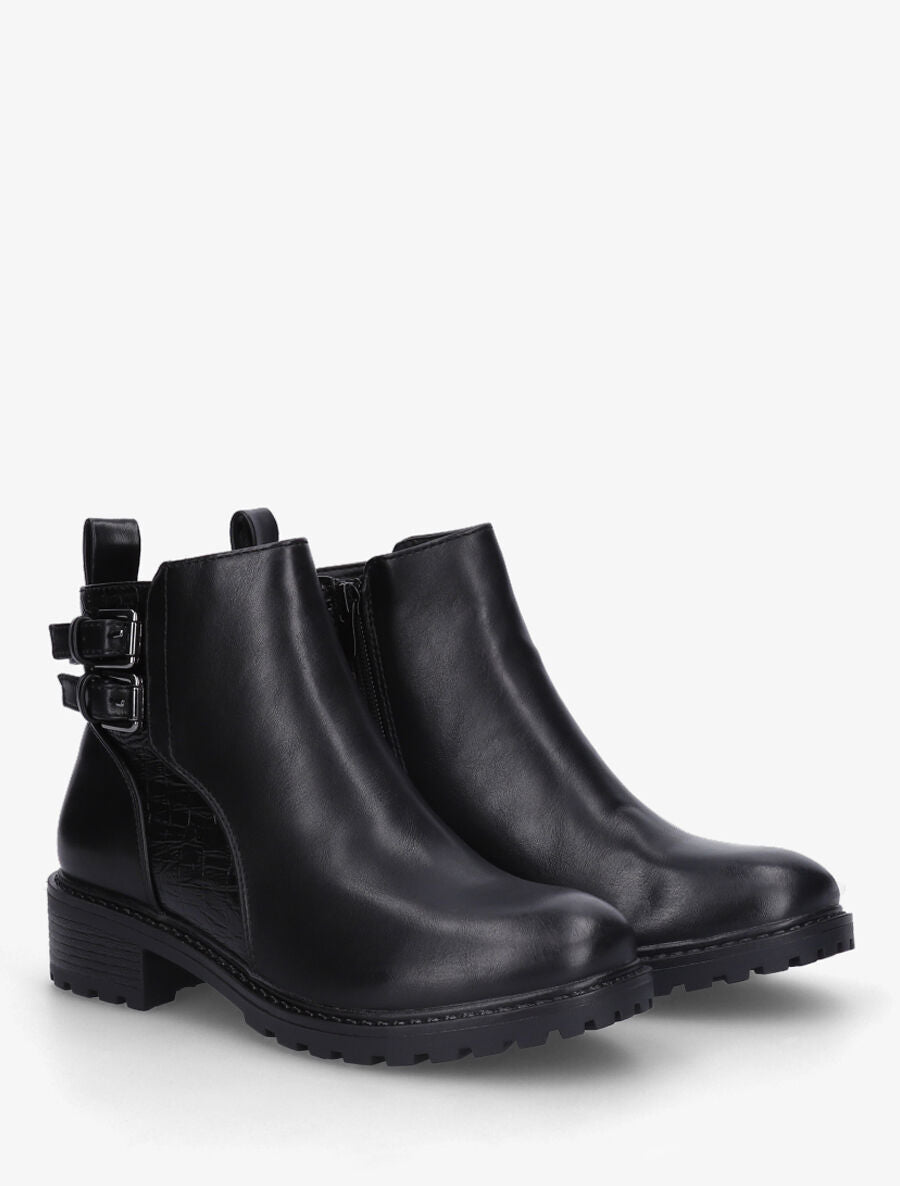 Bottines en simili à détail croco - Noir - 4