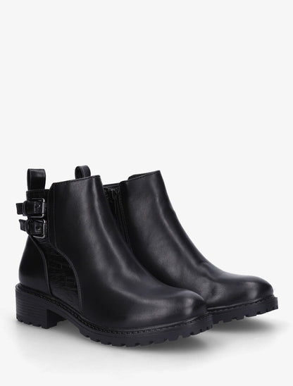 Bottines en simili à détail croco - Noir - 4