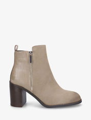 Bottines à talon et contrefort en croco - Taupe - 1