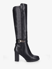 Bottes en simili à talon et boucle - Noir - 1