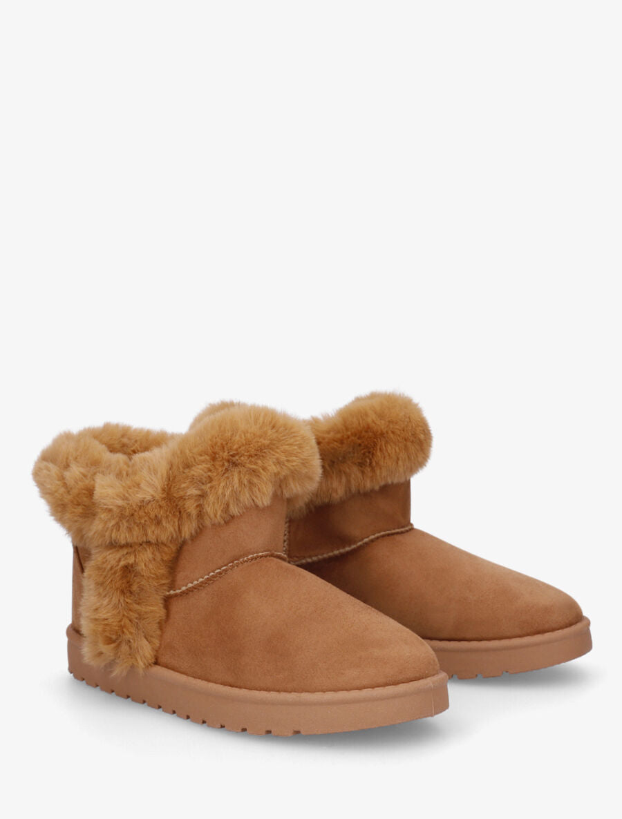 Low boots fourrées et fourrure synthétique - Camel - 4