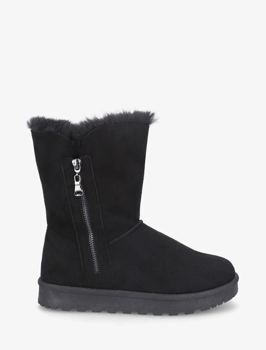 Bottines fourrées à fermeture zippée - Noir - 1