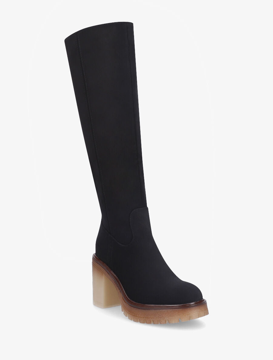 Bottes à talon haut effet daim - Noir - 2