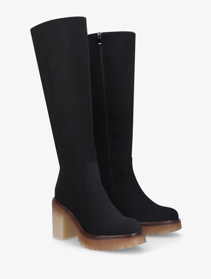 Bottes à talon haut effet daim - Noir - 4