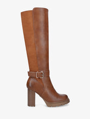 Bottes à talon haut bi-matière - Camel - 1