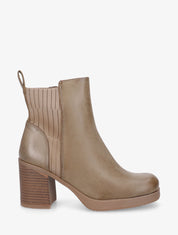Bottines en simili et tissu côtelé - Taupe - 1