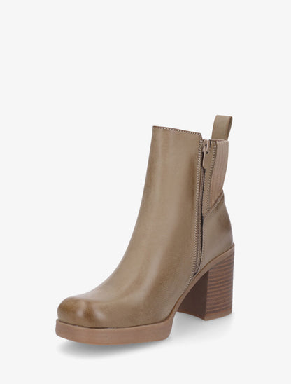 Bottines en simili et tissu côtelé - Taupe - 3
