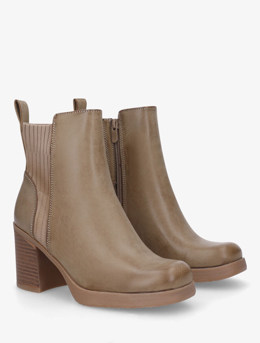 Bottines en simili et tissu côtelé - Taupe - 4