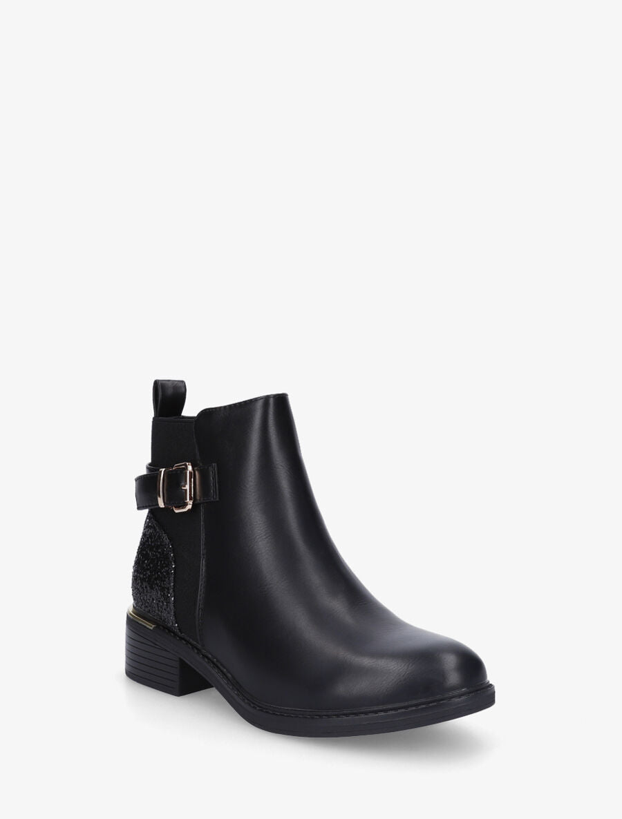 Bottines à contrefort pailleté et sanglé - Noir - 3