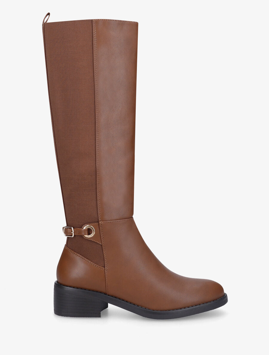 Bottes unies élastiquées sanglé - Camel - 1