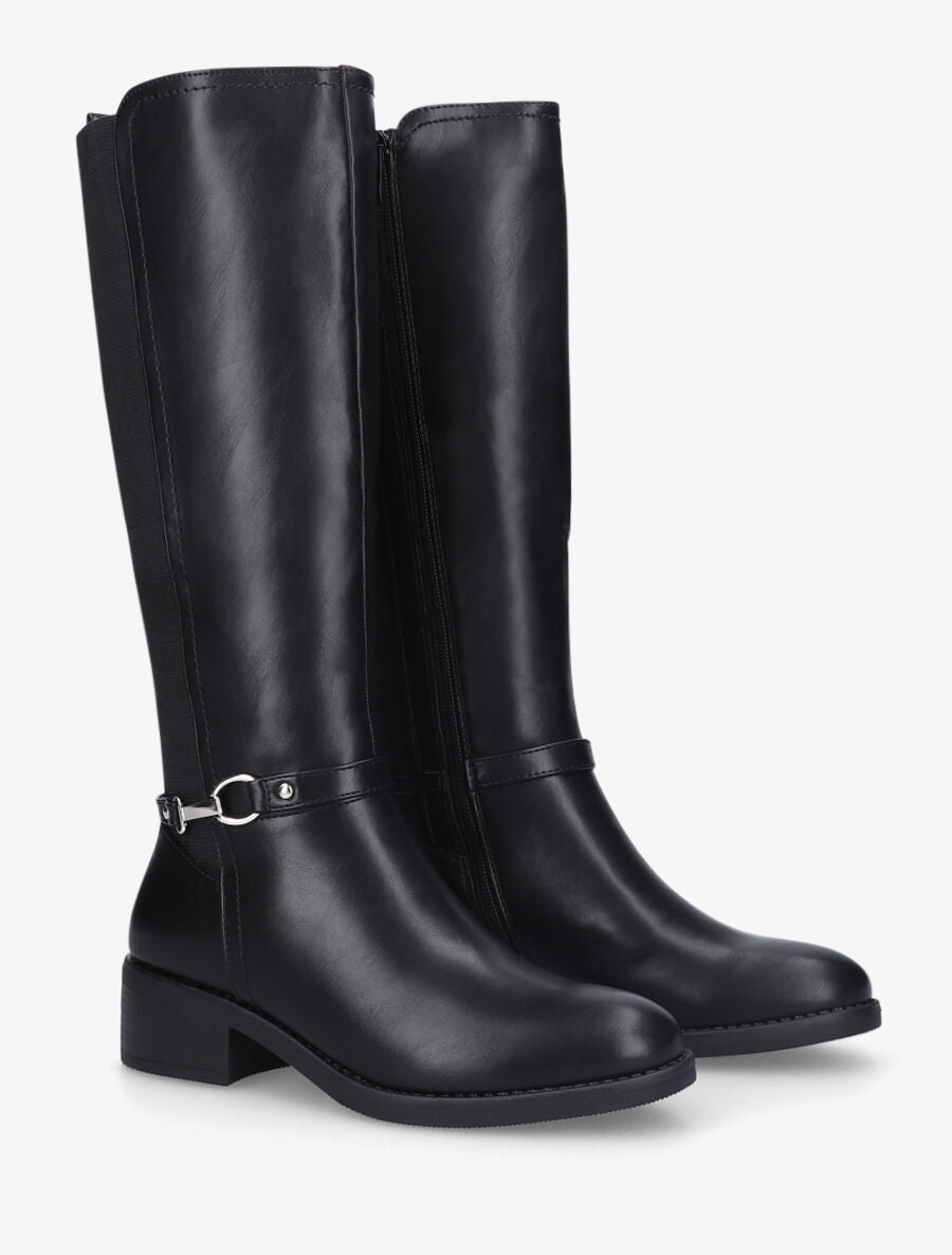 Bottes plates élastiquées en simili - Noir - 4