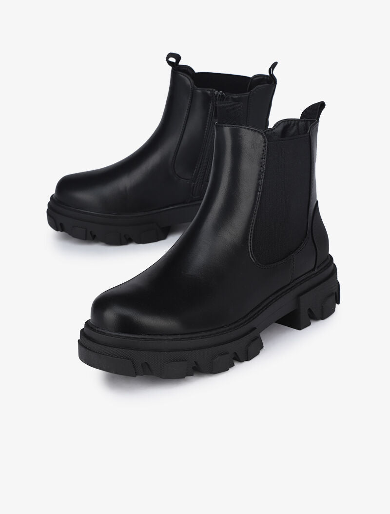 Bottines en simili et contrefort uni - Noir - 1