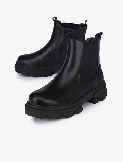 Bottines en simili et contrefort uni - Noir - 1